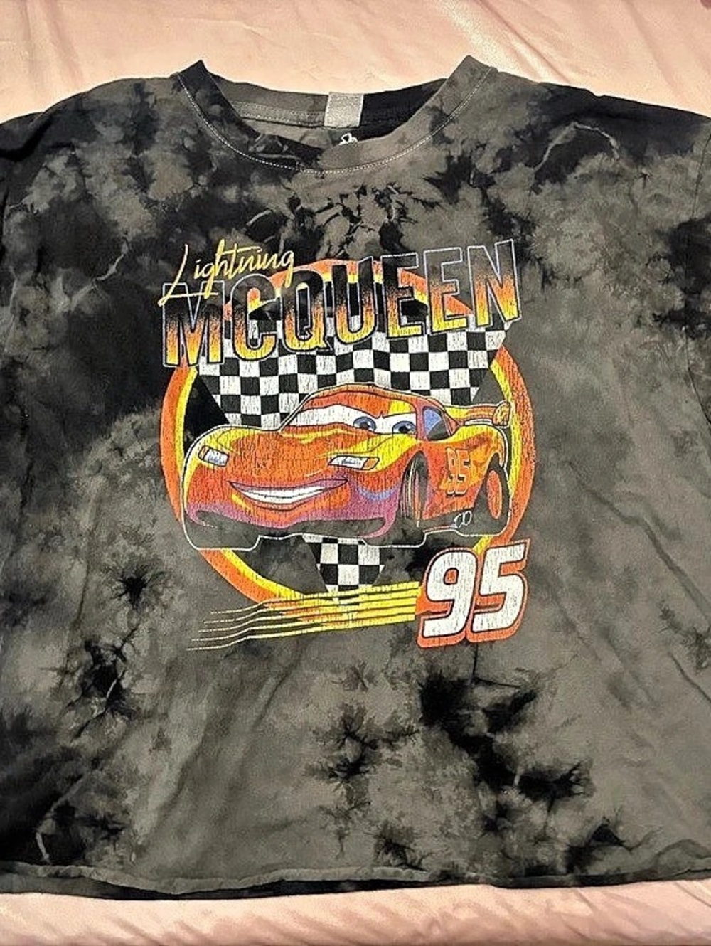 Disney Pixar Lightning McQueen Vintage Womens Tie-Dye Crop T-Shirt cropped